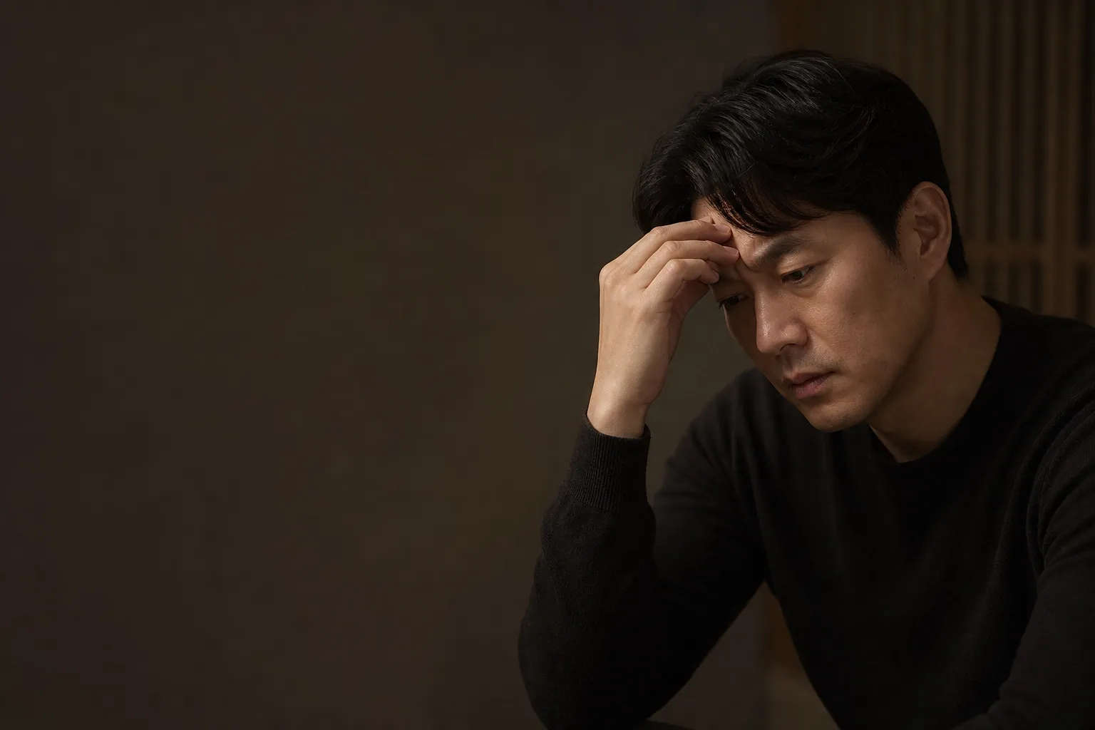 화를 억누르며 미간을 찌푸린 사람